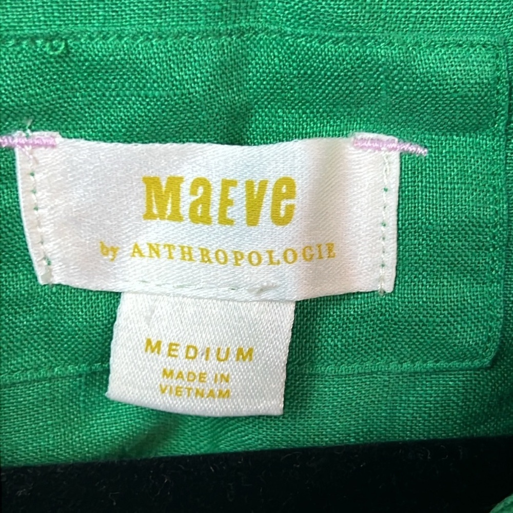 Maeve Anthropologie Womens Green Button Down Shirt Ruched Long Sleeve Md pocket‎ - Picture 2 of 9